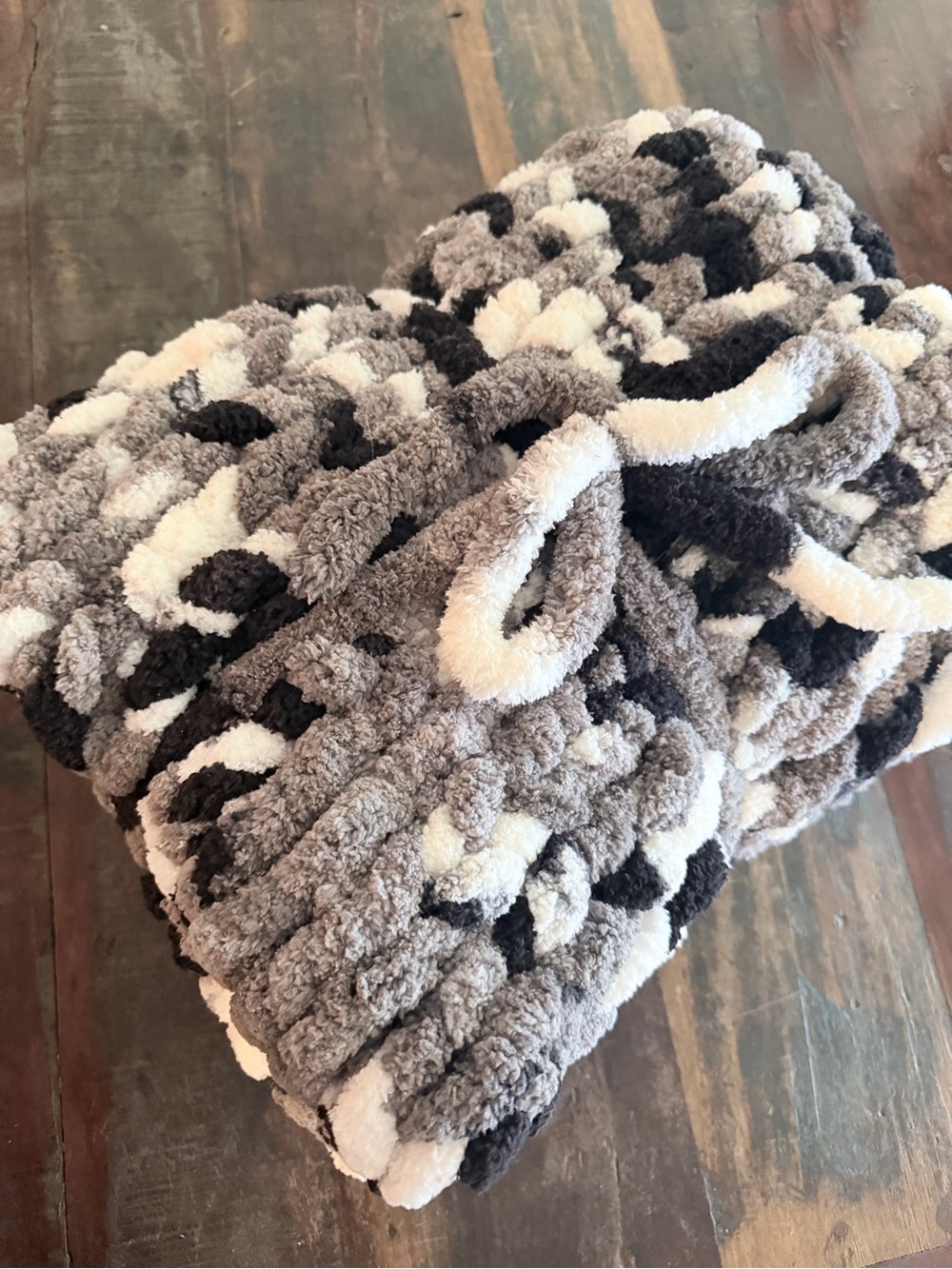 Plush Chenille Throw Blanket in Gray, White & Black